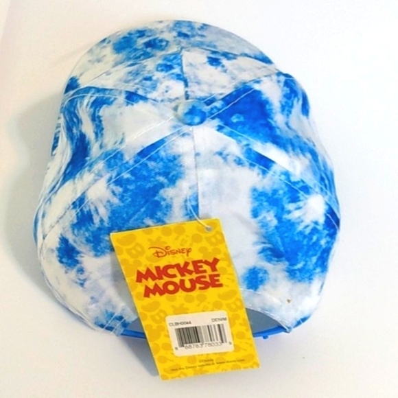 DISNEY'S MICKEY MOUSE DENIM BLUE WHITE TIE DYED SNAPBACK CAP SIZE OS NWT - Picture 4 of 8